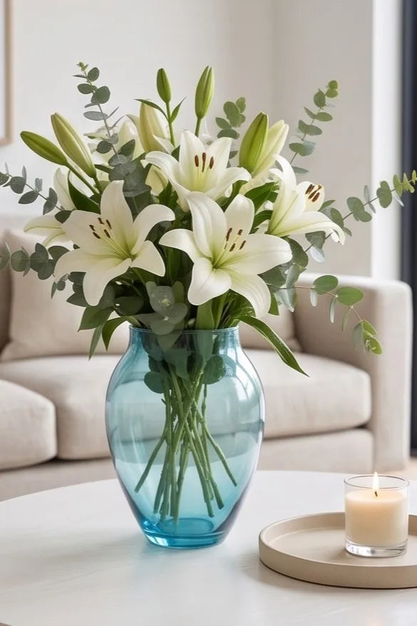 Glass Flower Vase – Blue (8.7") - view 2