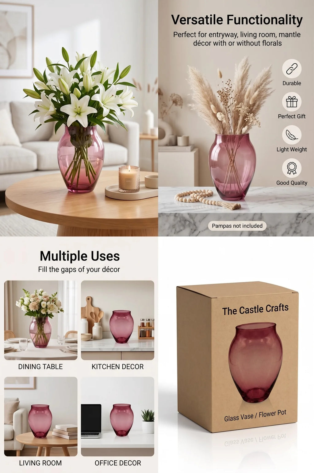 Glass Flower Vase – Red (8.7") - view 5