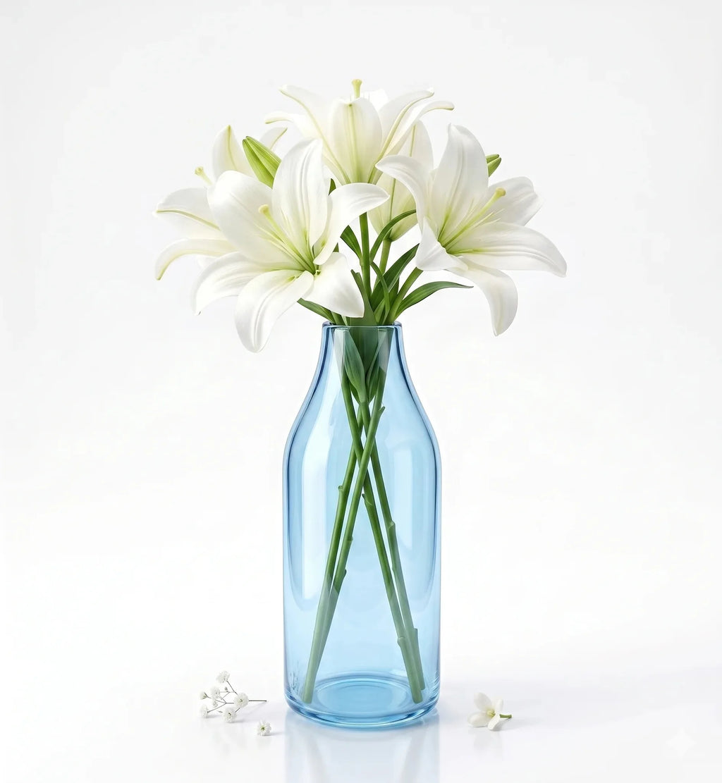 Bottle Glass Flower Vase – Blue (9.4")