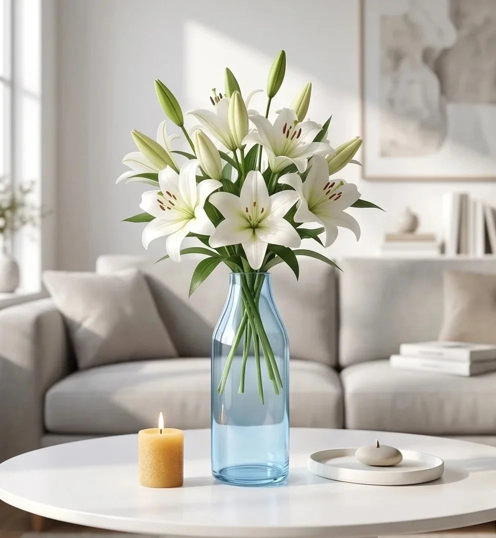 Bottle Glass Flower Vase – Blue (9.4") - view 2