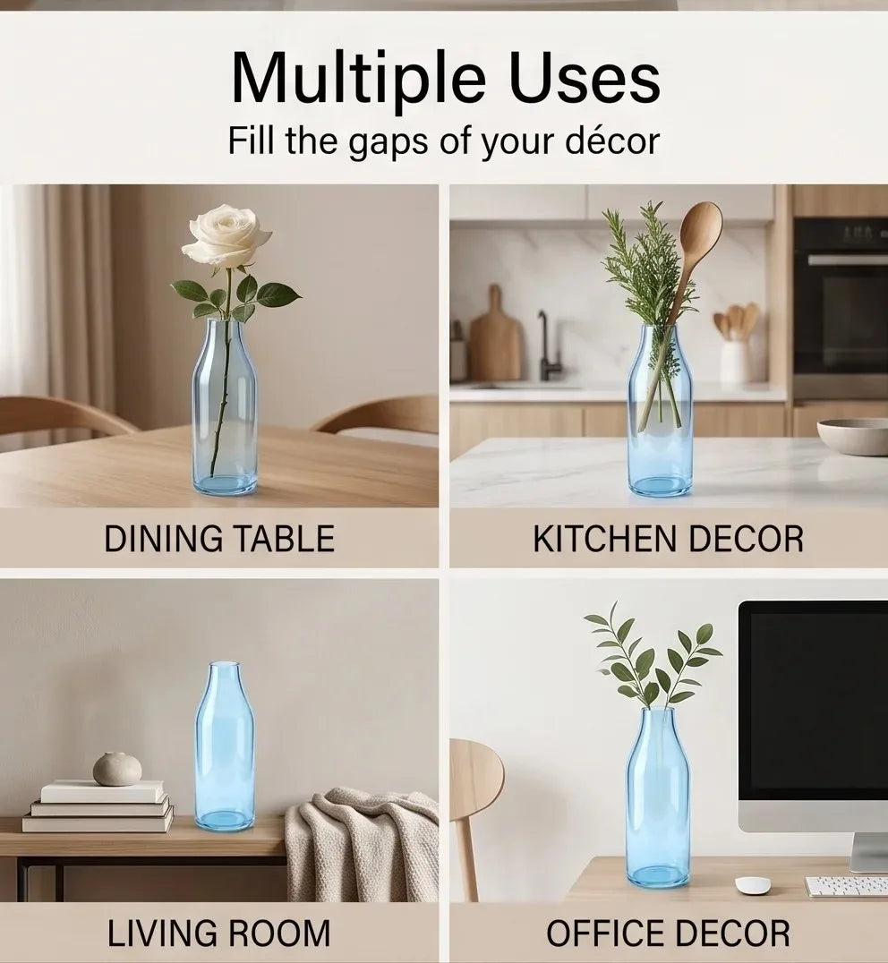Bottle Glass Flower Vase – Blue (9.4") - view 5