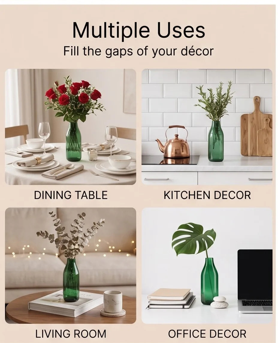 Bottle Glass Flower Vase – Green (9.4") - view 5