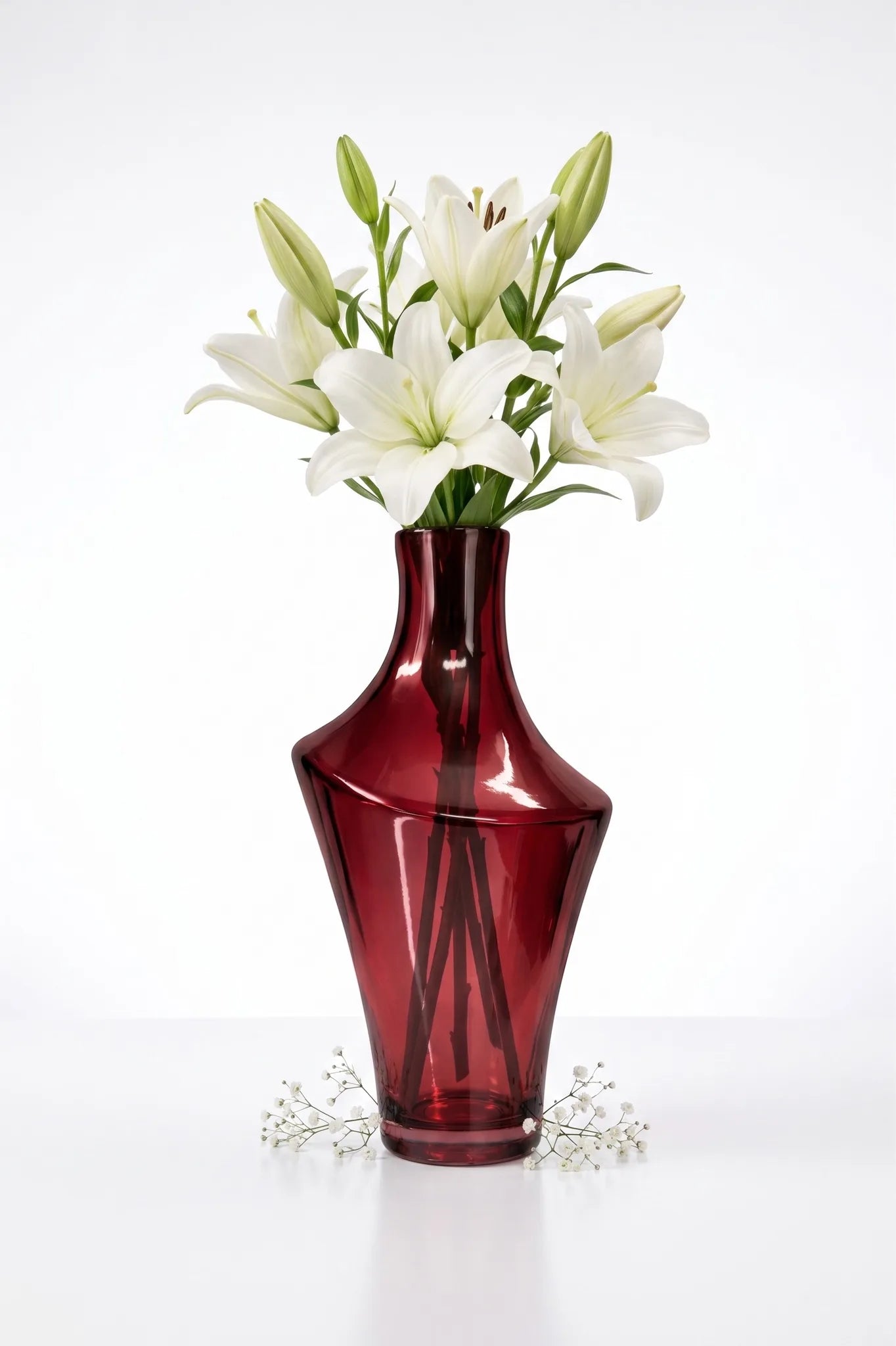 One Side Glass Flower Vase – Red (12.2")