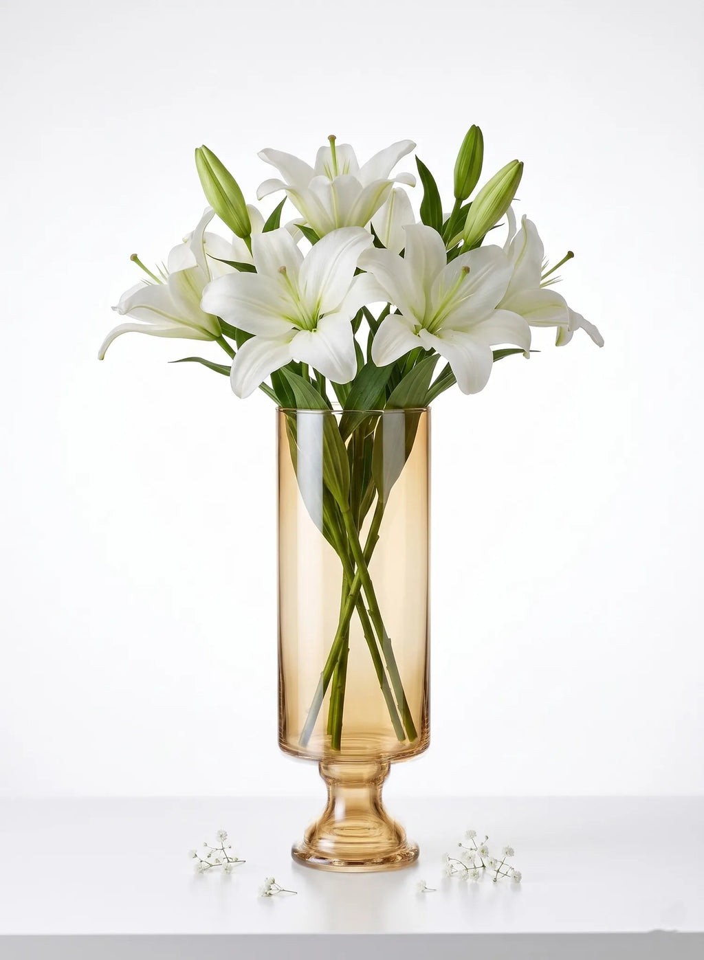 Pedestal Glass Flower Vase – Gold (8")