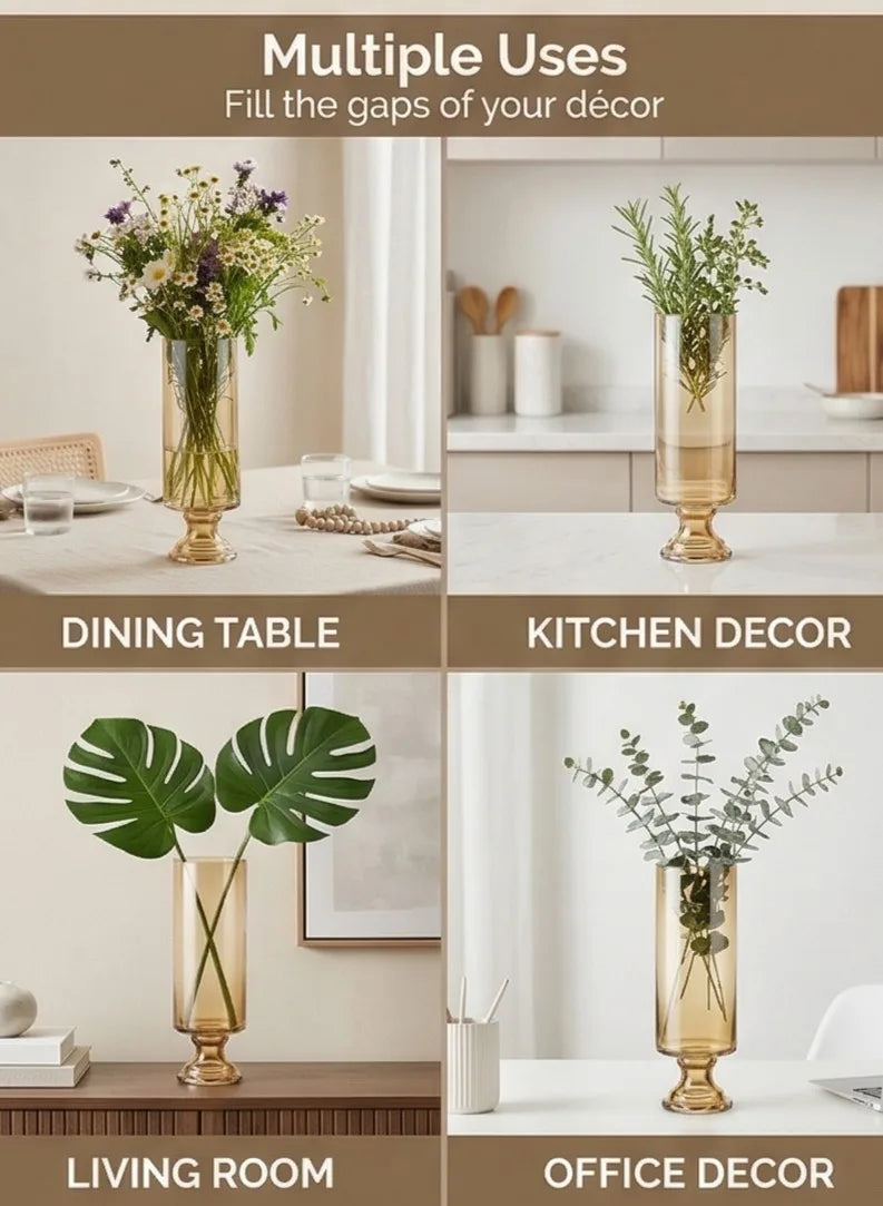 Pedestal Glass Flower Vase – Gold (8") - view 3