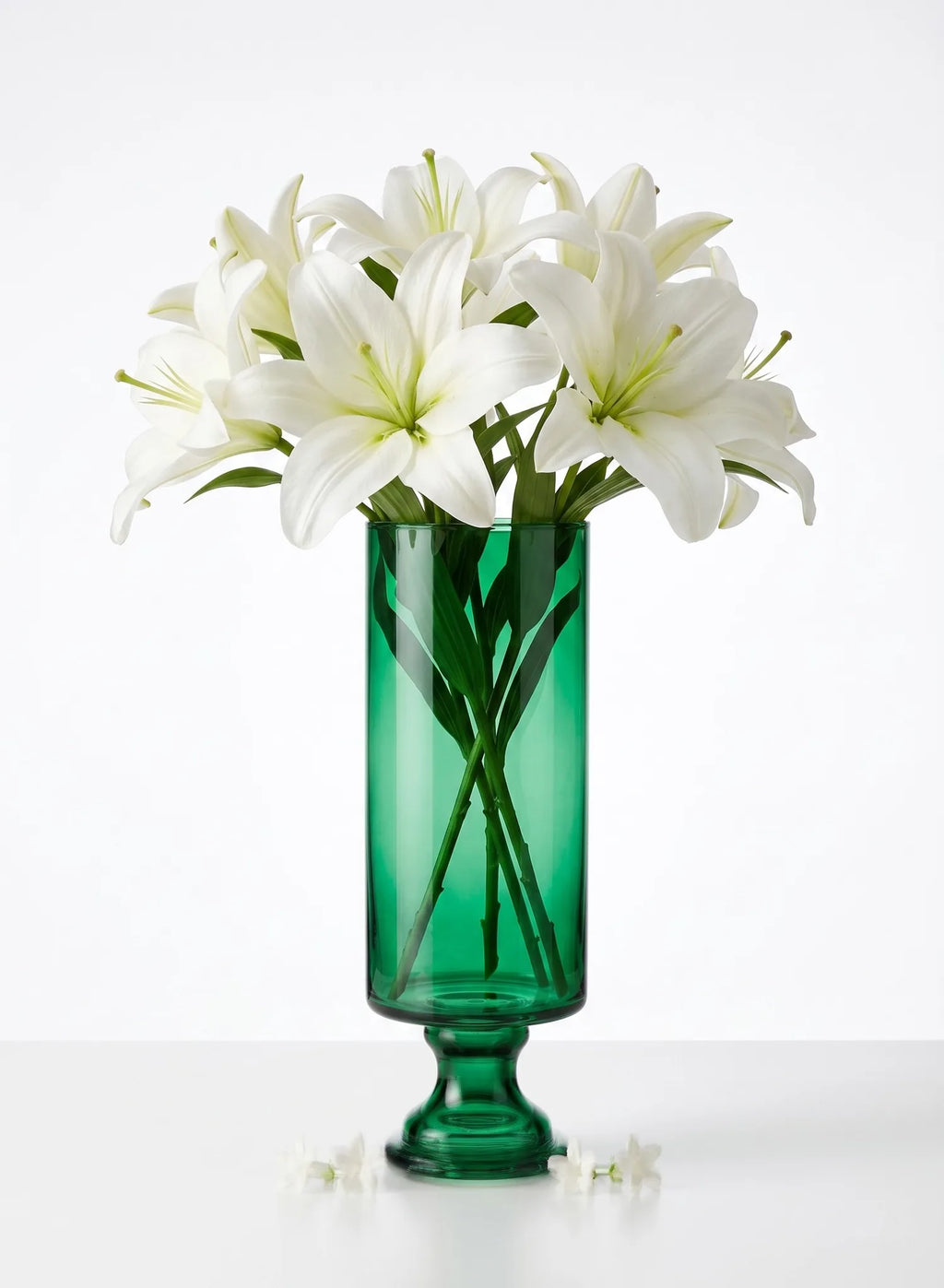 Pedestal Glass Flower Vase – Green (8")
