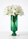 Pedestal Glass Flower Vase – Green (8")