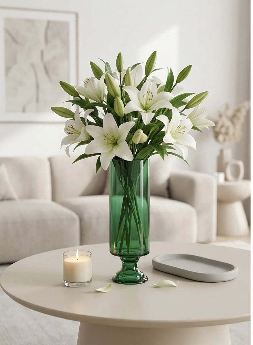 Pedestal Glass Flower Vase – Green (8") - view 5