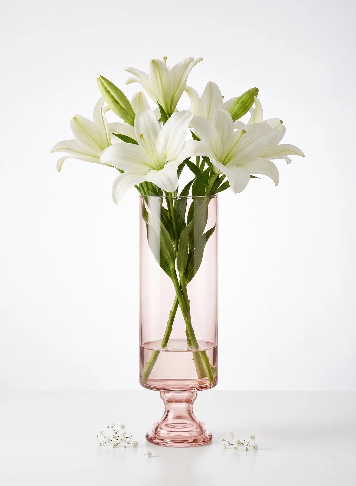 Pedestal Glass Flower Vase – Pink (8")