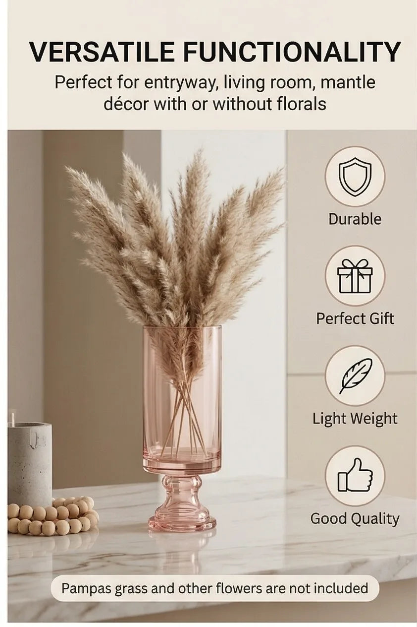 Pedestal Glass Flower Vase – Pink (8") - view 2