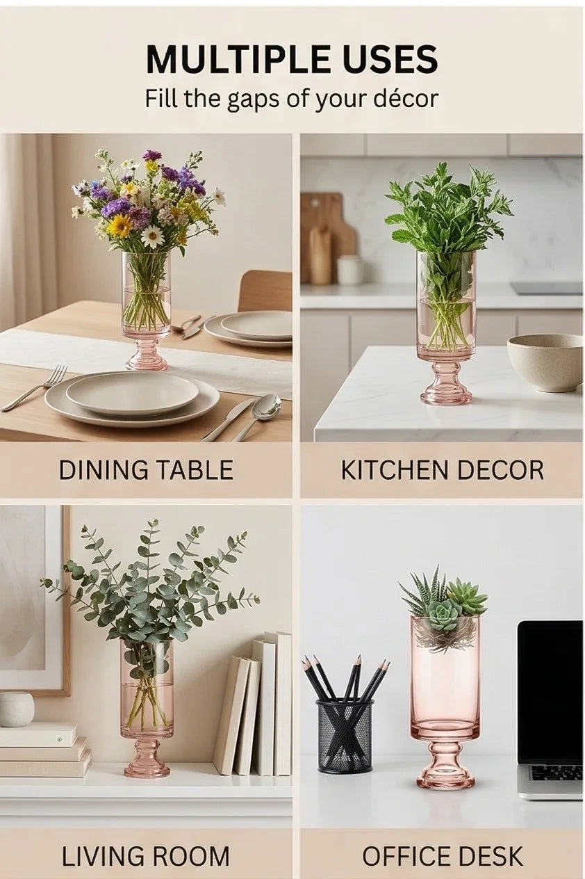 Pedestal Glass Flower Vase – Pink (8") - view 3