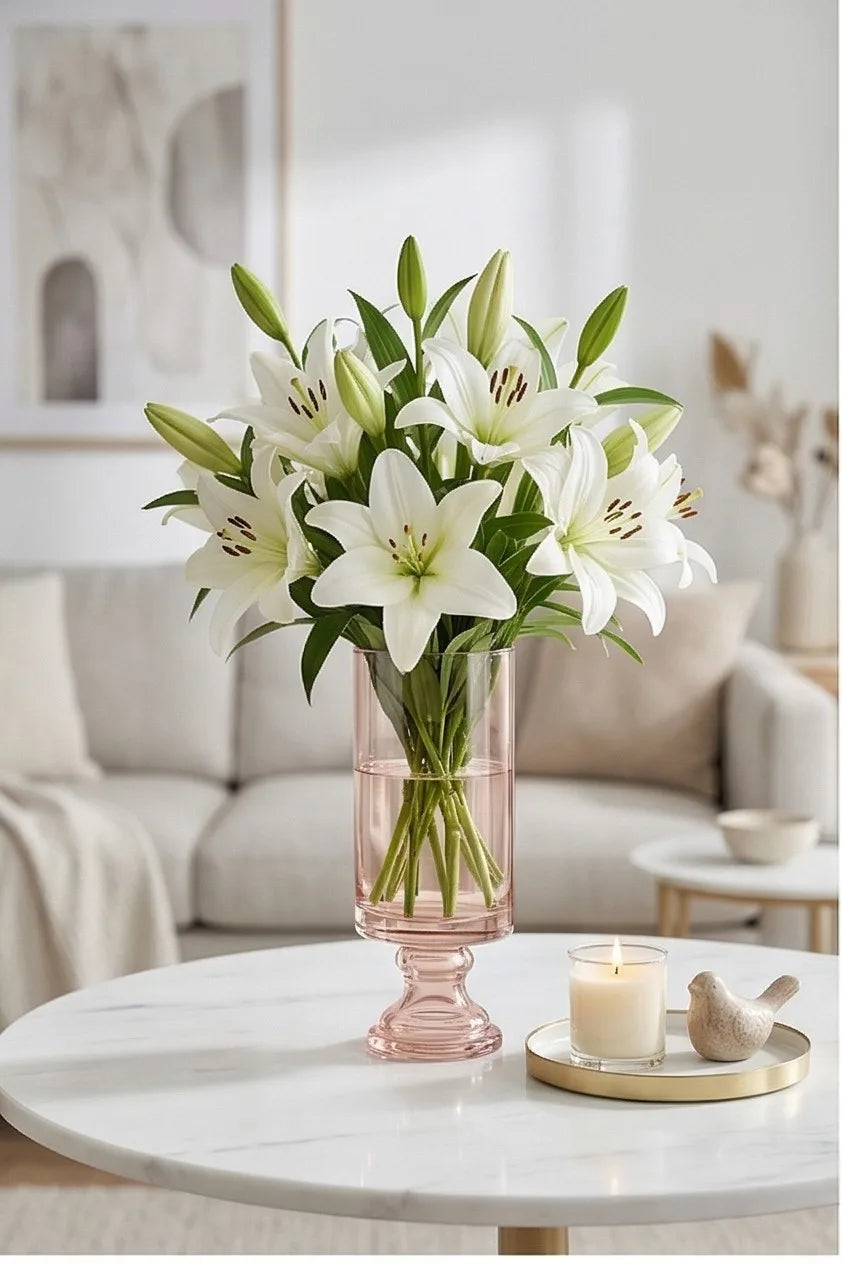 Pedestal Glass Flower Vase – Pink (8") - view 5