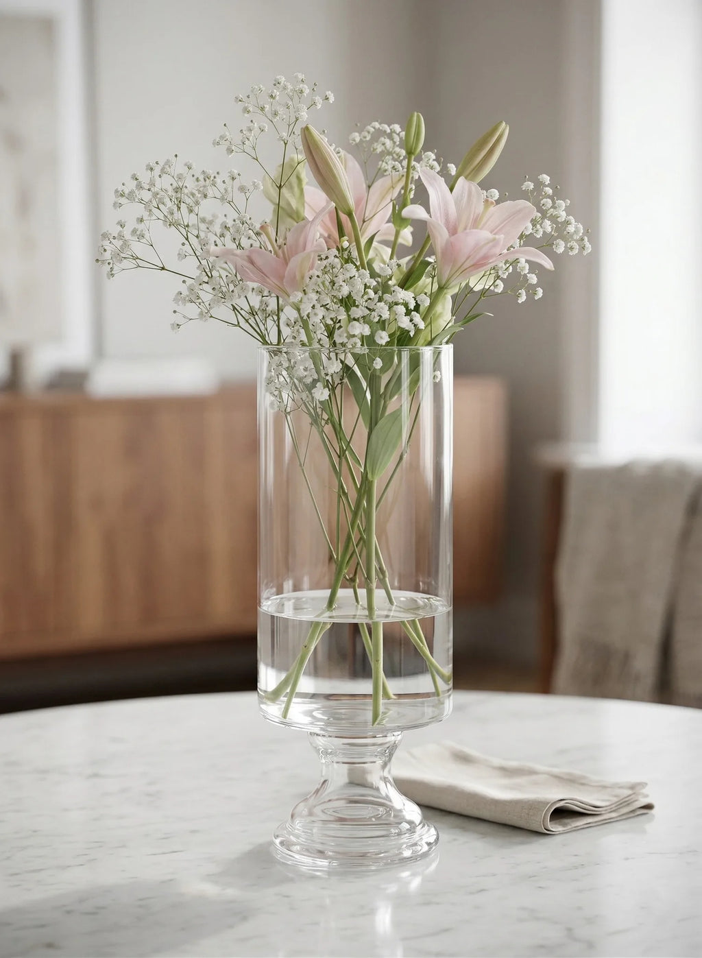 Pedestal Glass Flower Vase – Clear (8") - view 5