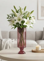 Pedestal Glass Flower Vase – Red (8") - view 5