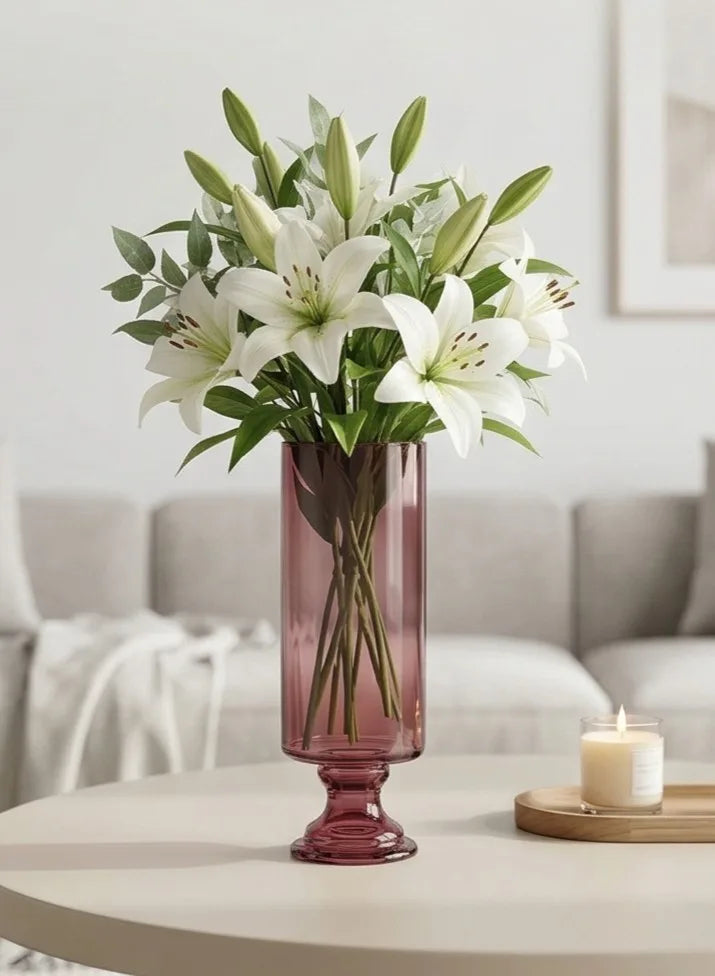 Pedestal Glass Flower Vase – Red (8") - view 5