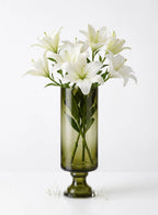 Pedestal Glass Flower Vase – Green (8")