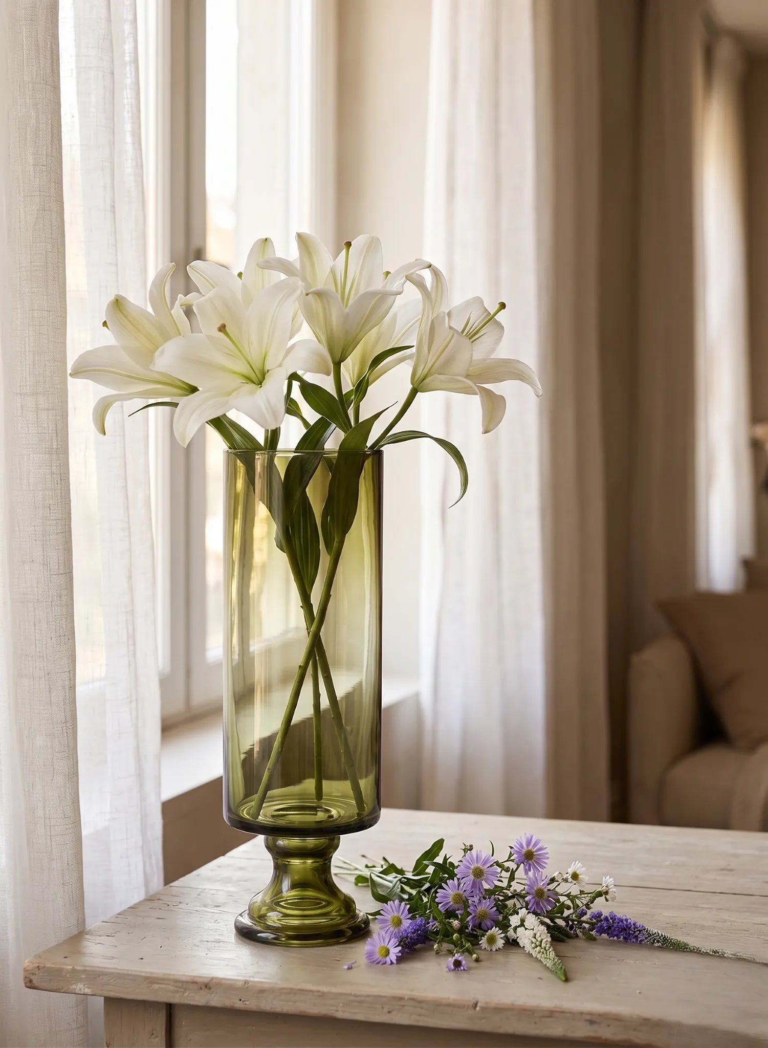 Pedestal Glass Flower Vase – Green (8") - view 3