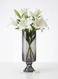 Pedestal Glass Flower Vase – Grey (8")