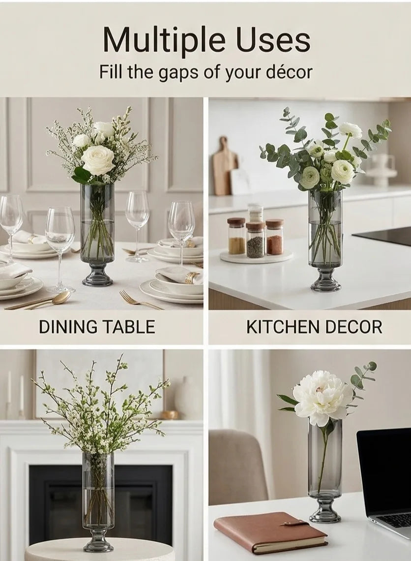 Pedestal Glass Flower Vase – Grey (8") - view 3