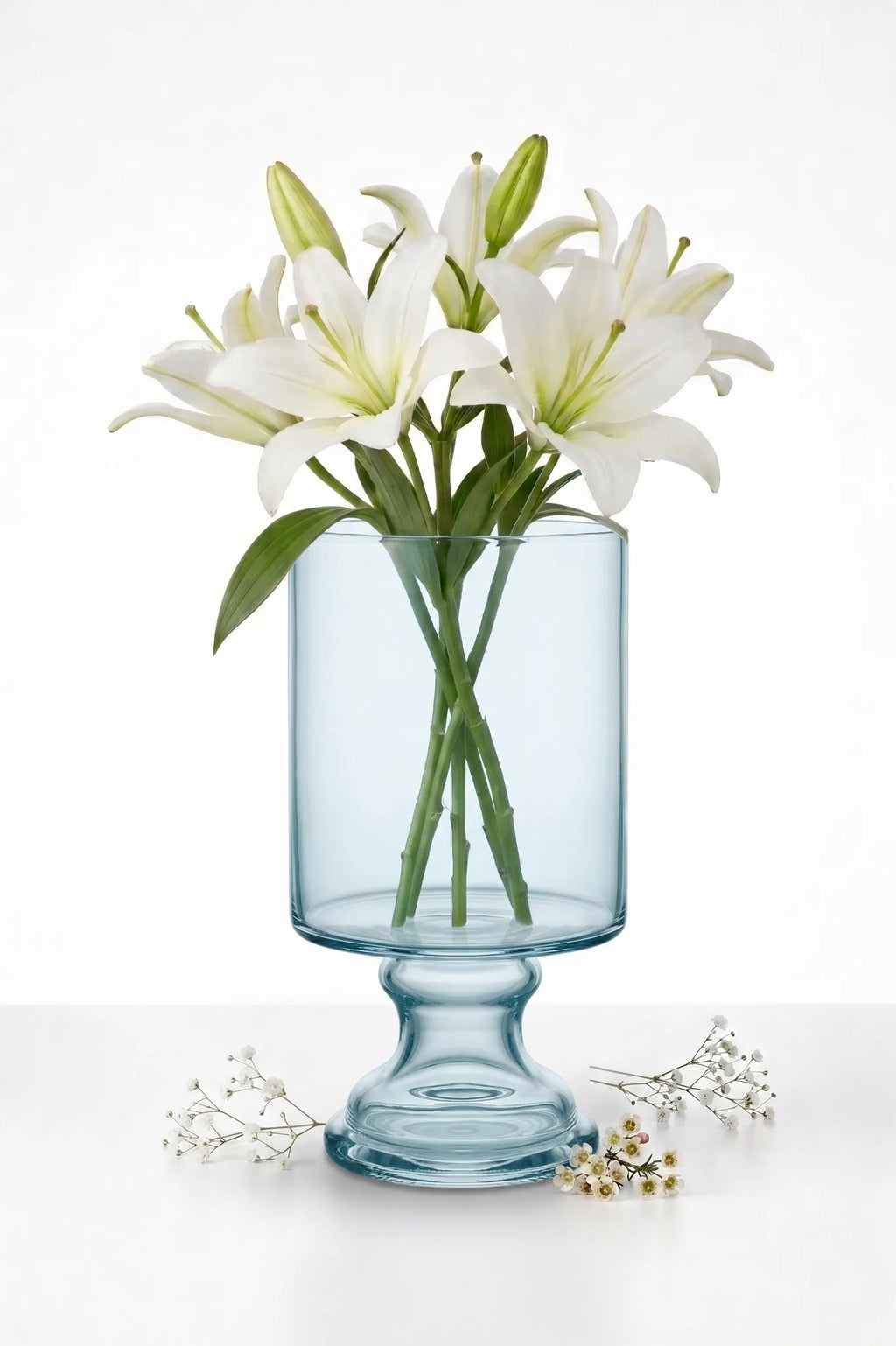 Pedestal Glass Flower Vase – Blue (8")