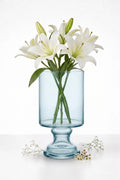 Pedestal Glass Flower Vase – Blue (8")