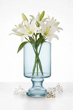 Pedestal Glass Flower Vase – Blue (8")