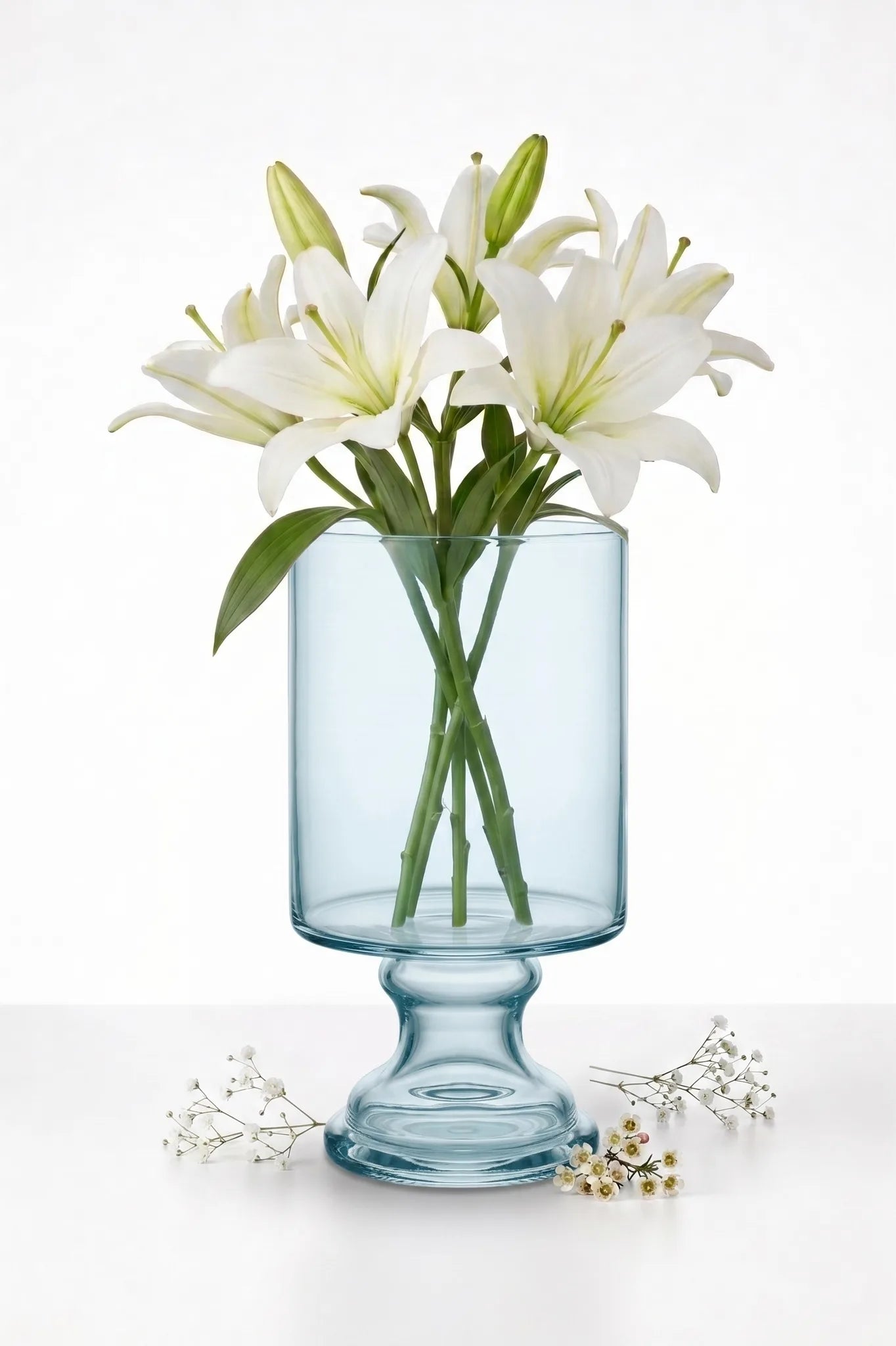 Pedestal Glass Flower Vase – Blue (8")