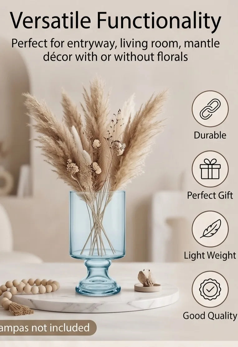 Pedestal Glass Flower Vase – Blue (8") - view 2