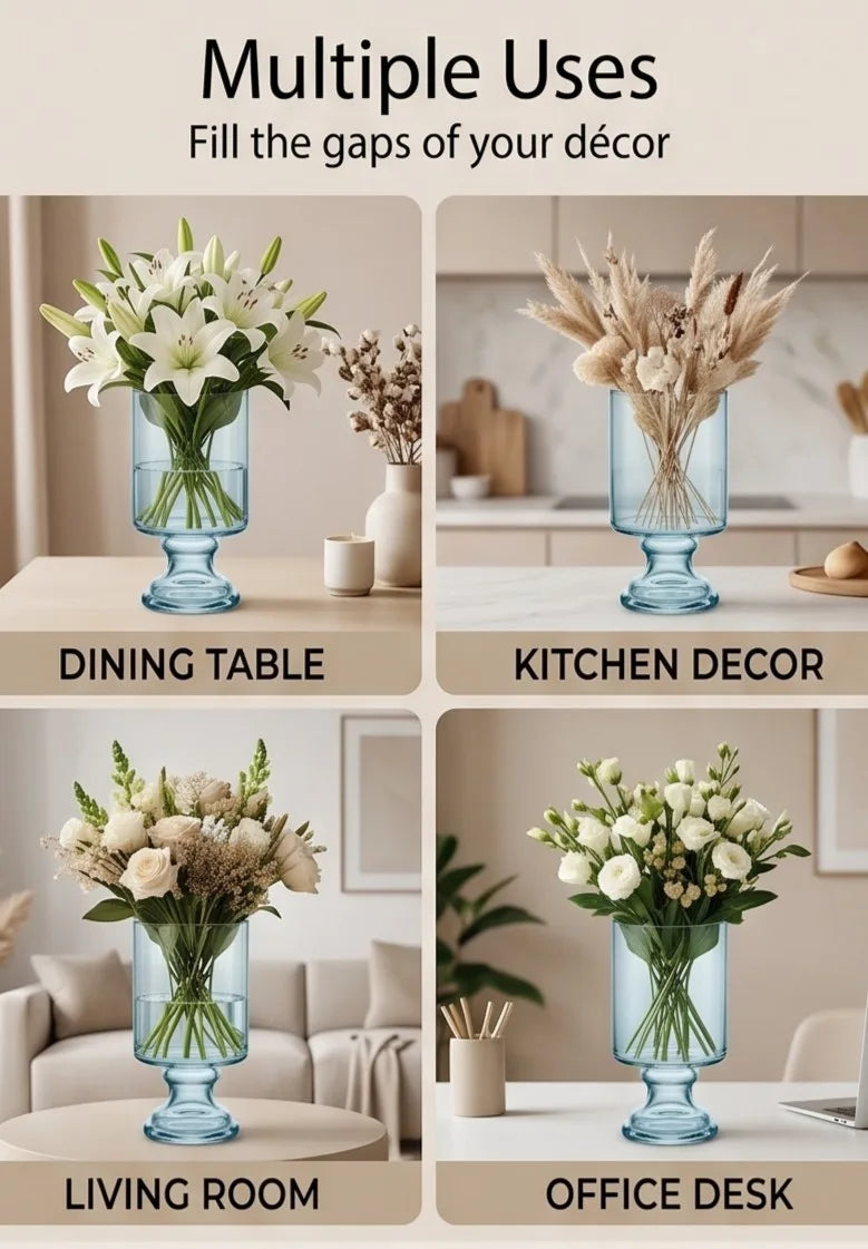 Pedestal Glass Flower Vase – Blue (8") - view 3