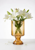 Pedestal Glass Flower Vase – Gold (8")