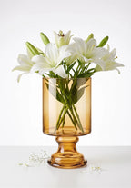 Pedestal Glass Flower Vase – Gold (8")