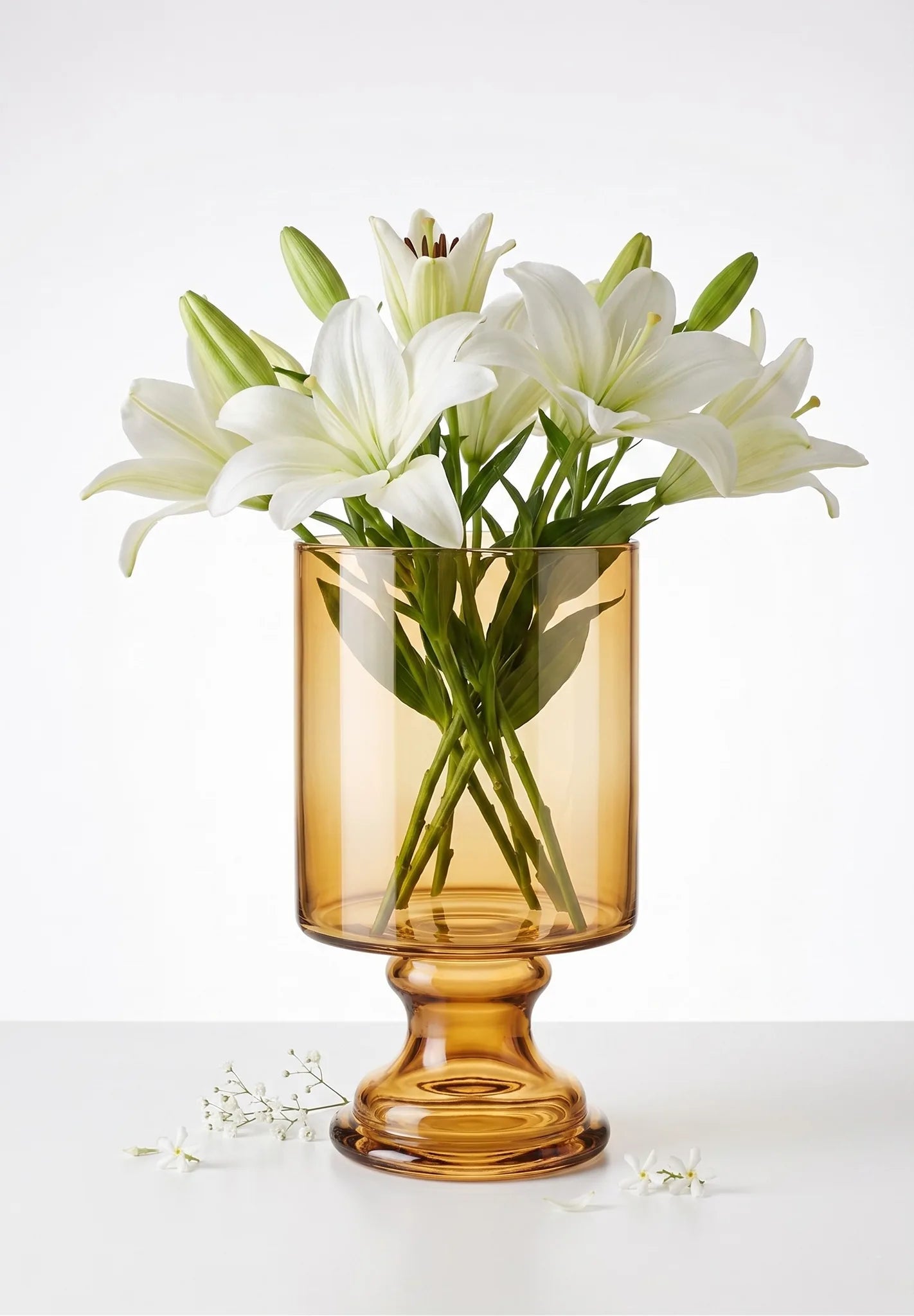 Pedestal Glass Flower Vase – Gold (8")