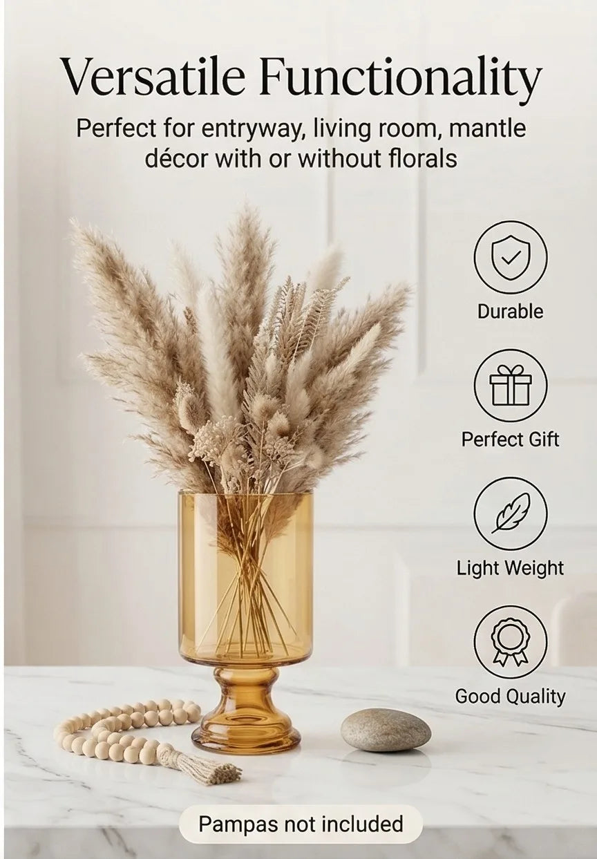 Pedestal Glass Flower Vase – Gold (8") - view 2