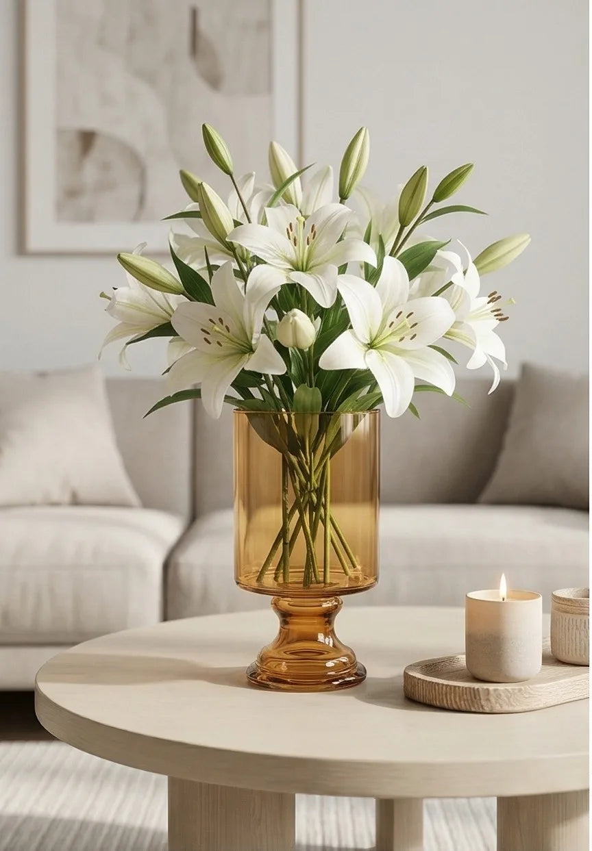 Pedestal Glass Flower Vase – Gold (8") - view 5