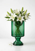 Pedestal Glass Flower Vase – Green (8")