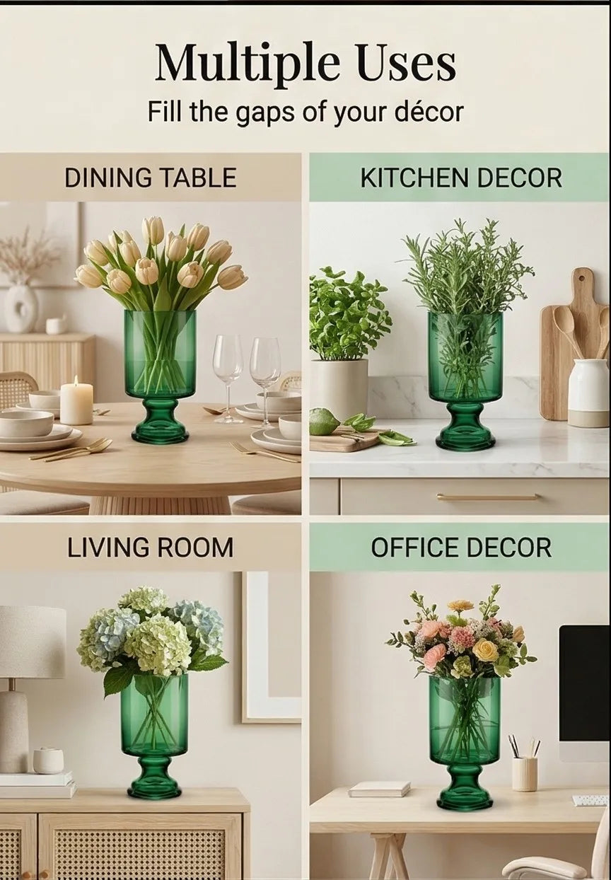 Pedestal Glass Flower Vase – Green (8") - view 3