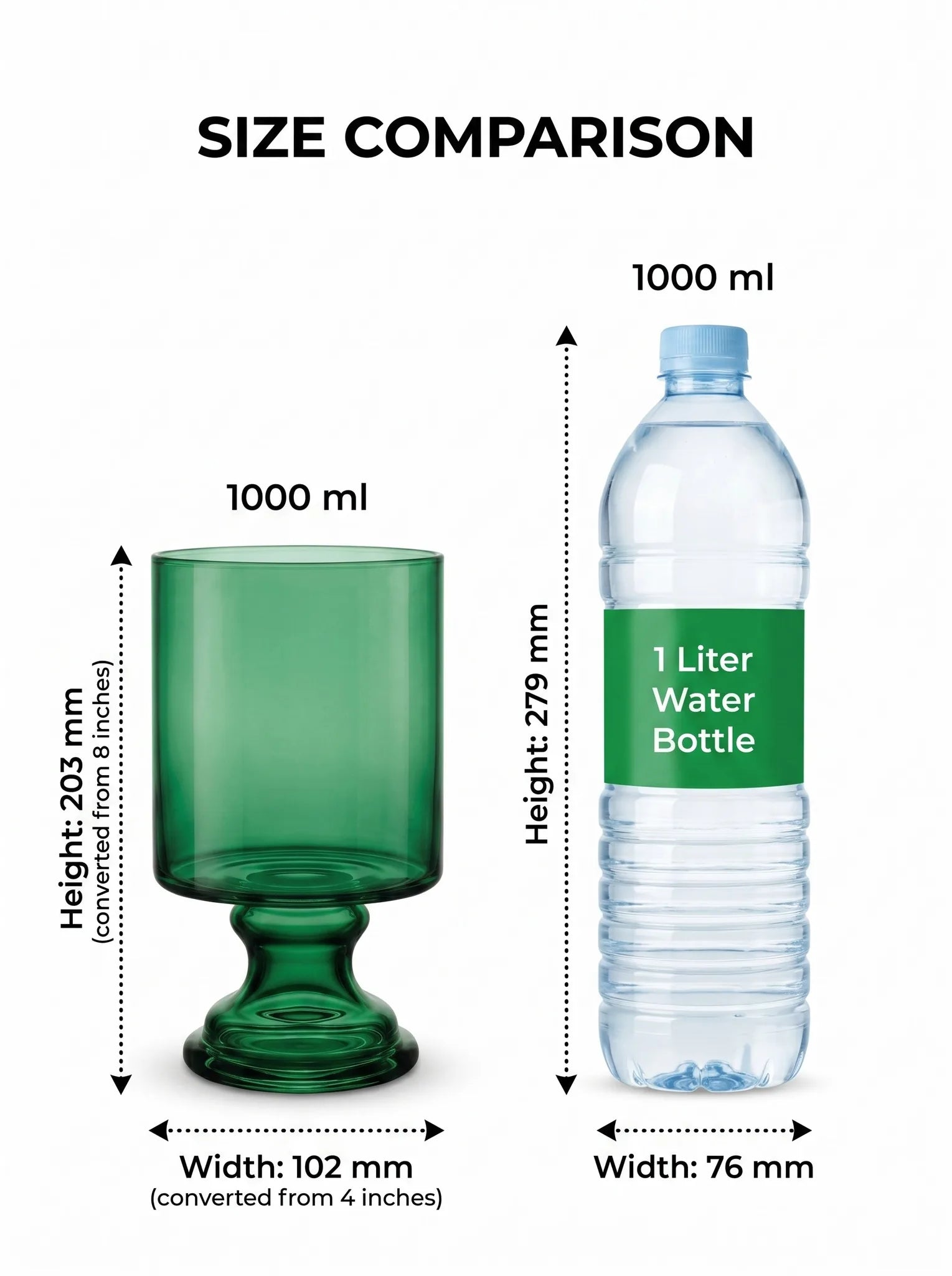 Pedestal Glass Flower Vase – Green (8") - view 4