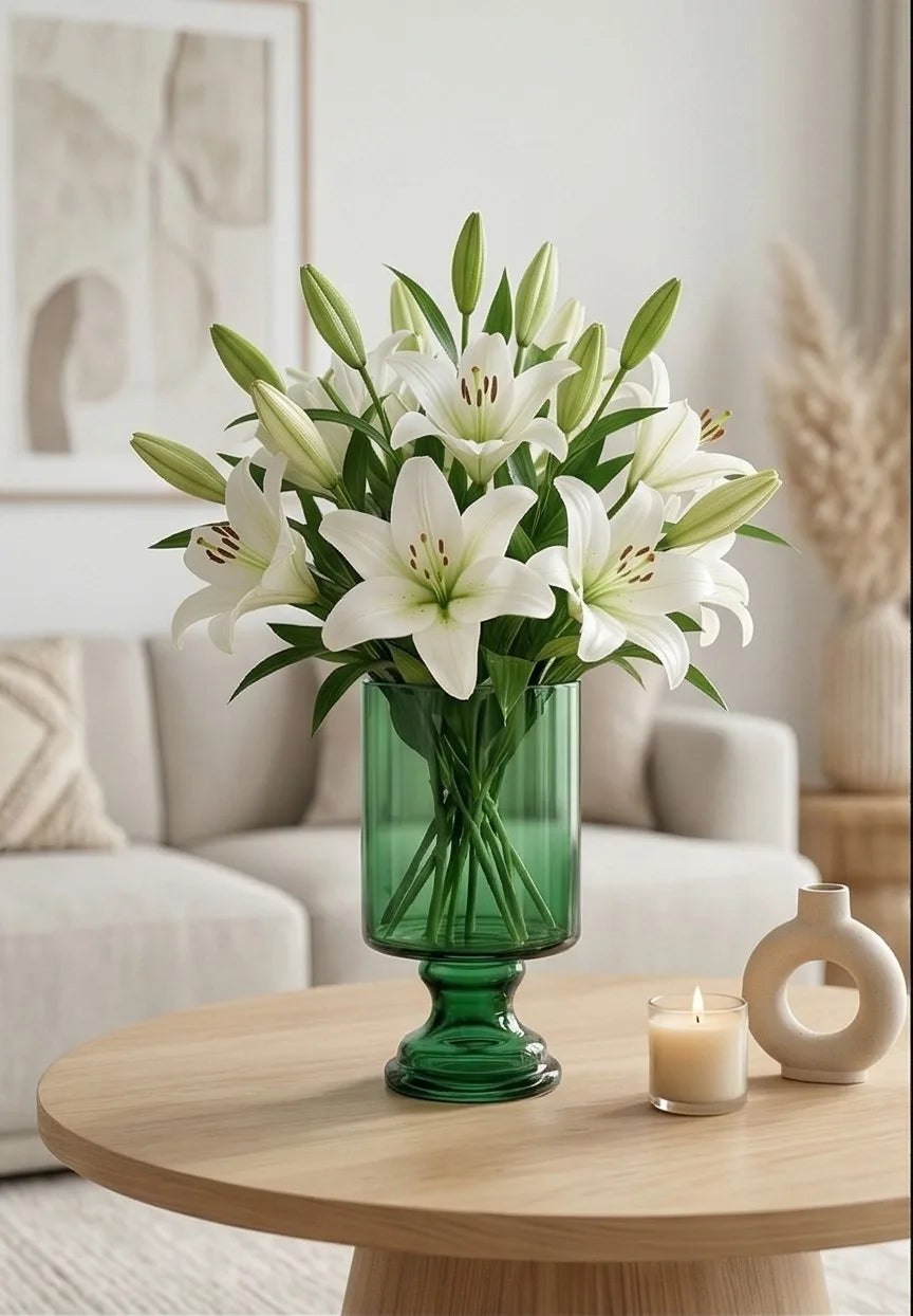 Pedestal Glass Flower Vase – Green (8") - view 5