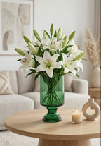 Pedestal Glass Flower Vase – Green (8") - view 5