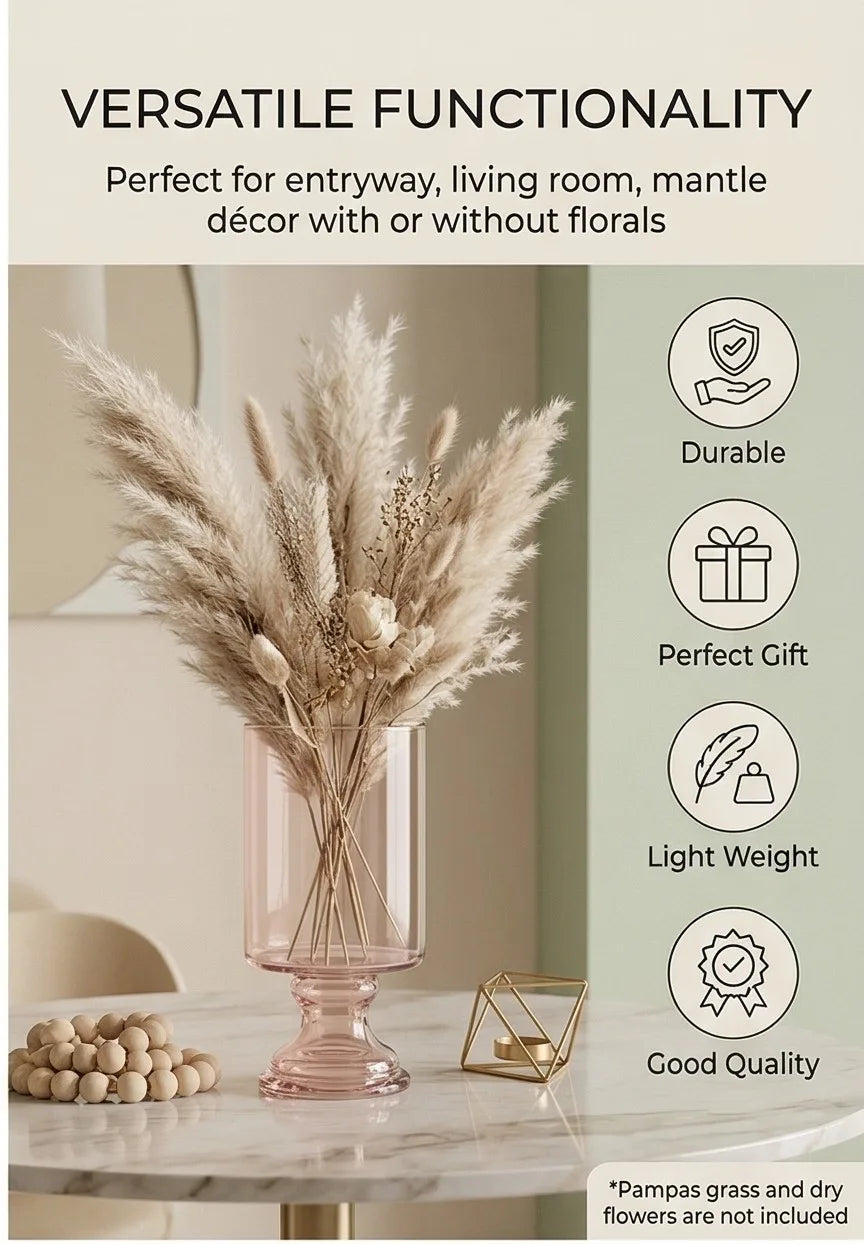 Pedestal Glass Flower Vase – Pink (8") - view 2
