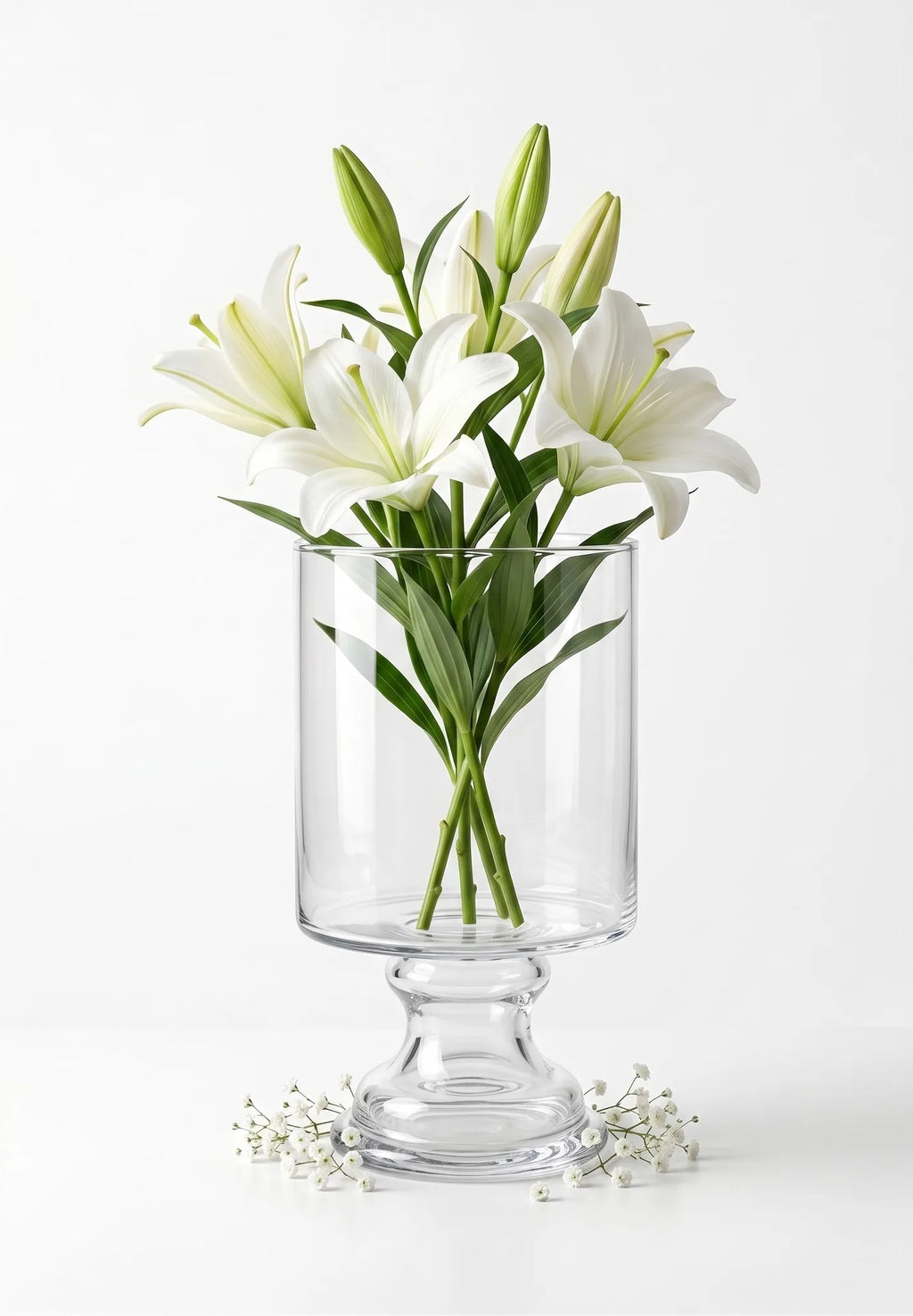 Pedestal Glass Flower Vase – Clear (8")