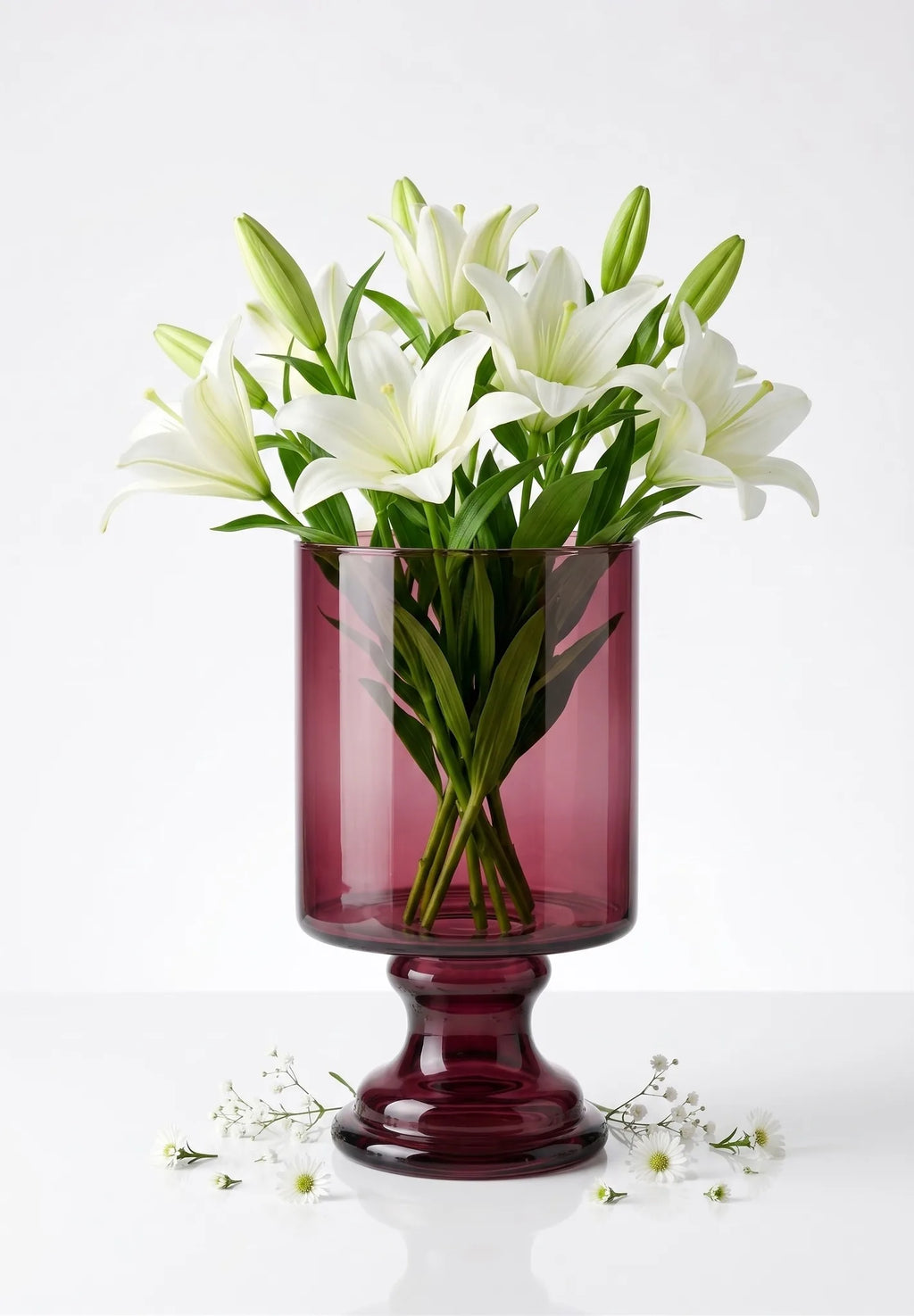 Pedestal Glass Flower Vase – Red (8")