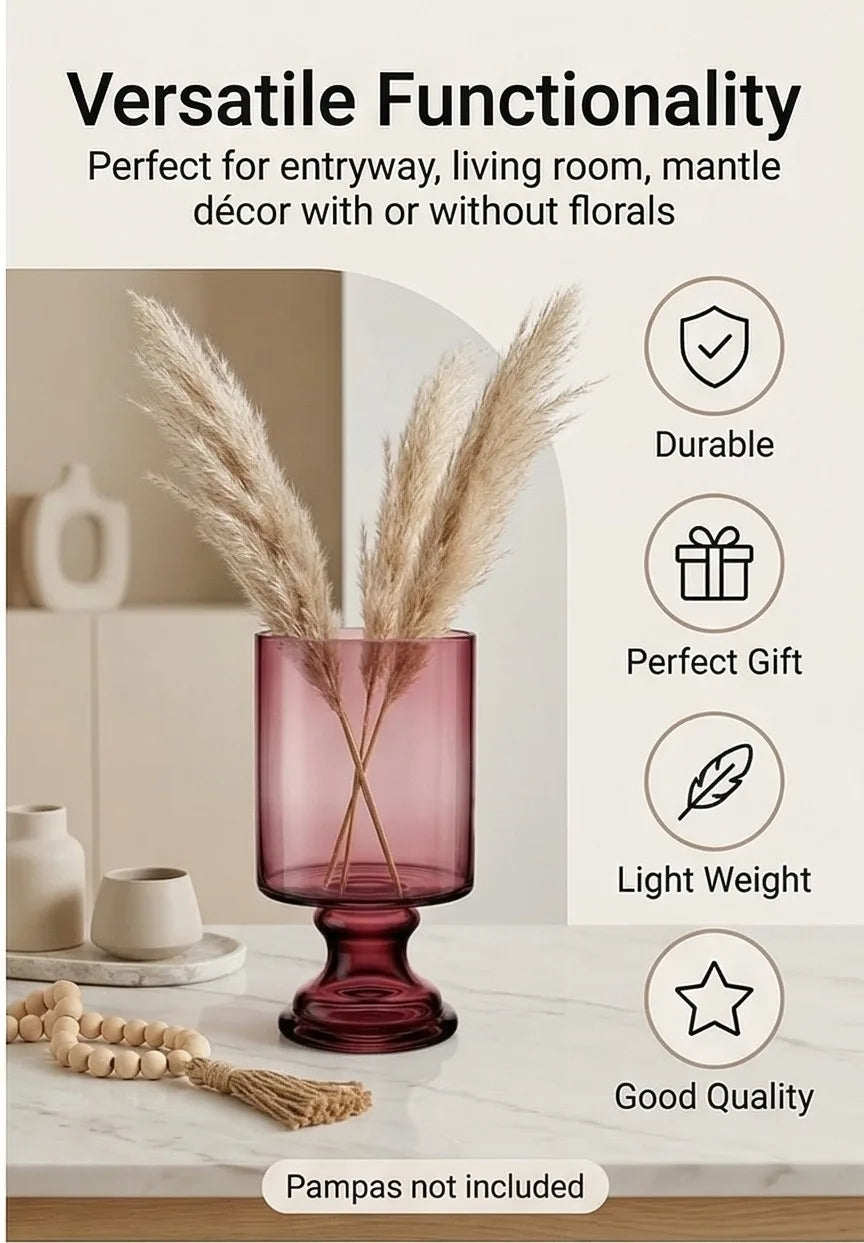 Pedestal Glass Flower Vase – Red (8") - view 2