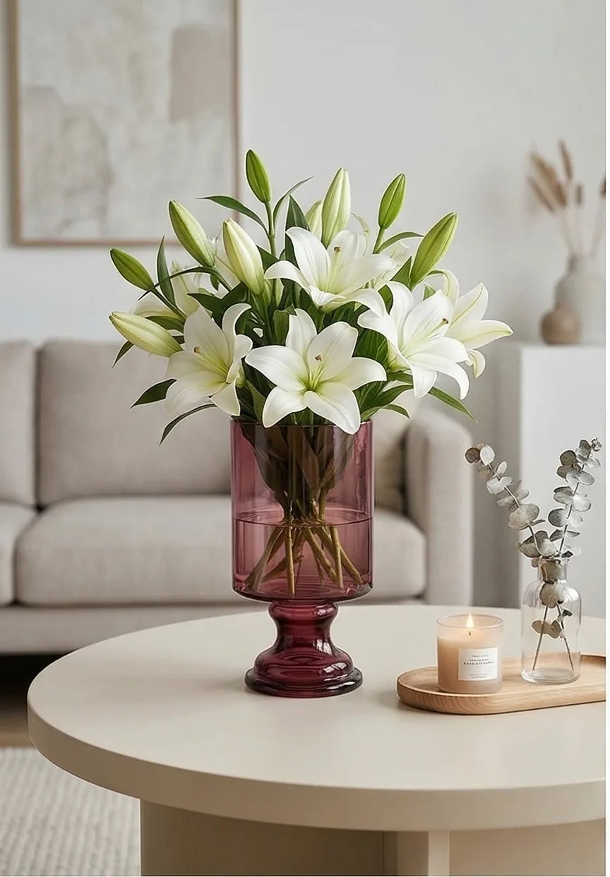 Pedestal Glass Flower Vase – Red (8") - view 5