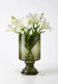 Pedestal Glass Flower Vase – Green (8")