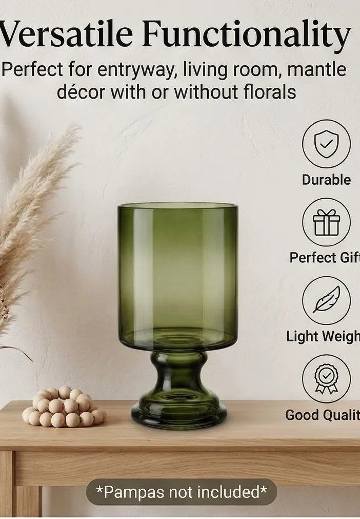 Pedestal Glass Flower Vase – Green (8") - view 2
