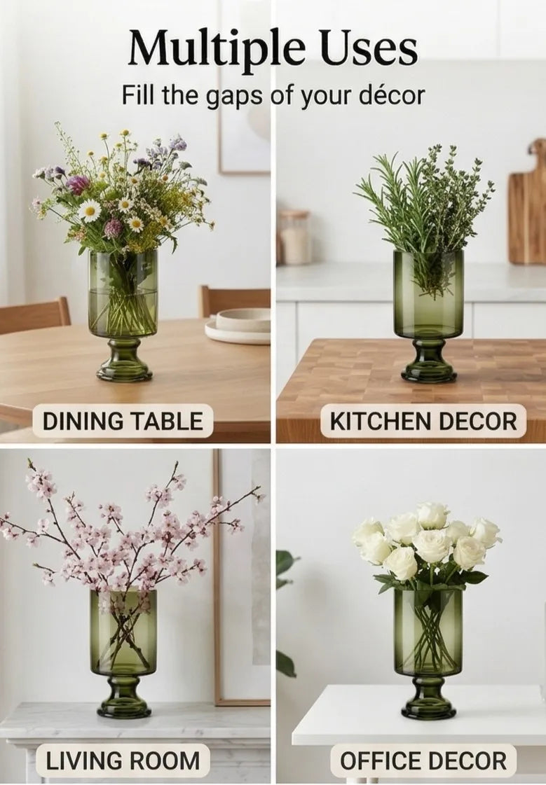 Pedestal Glass Flower Vase – Green (8") - view 3