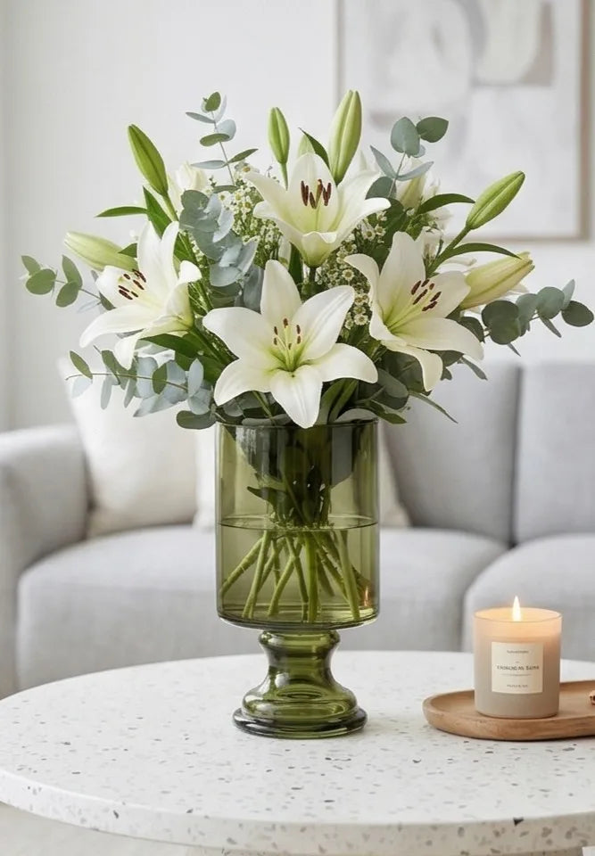 Pedestal Glass Flower Vase – Green (8") - view 5