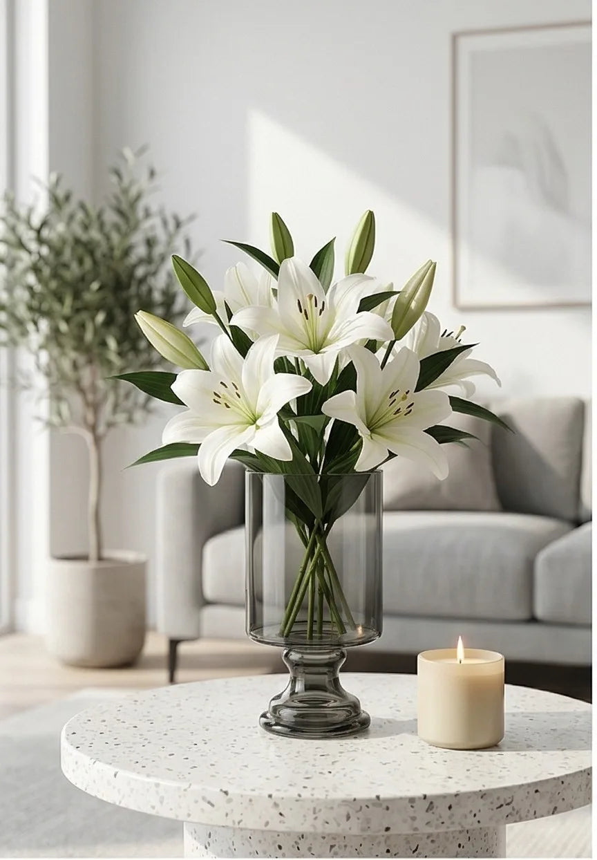 Pedestal Glass Flower Vase – Grey (8") - view 5