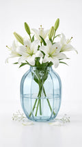 Pumpkin Glass Flower Vase – Blue (9")